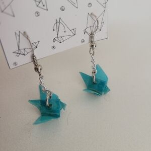 Turquoise Origami Crane Dangle Earrings